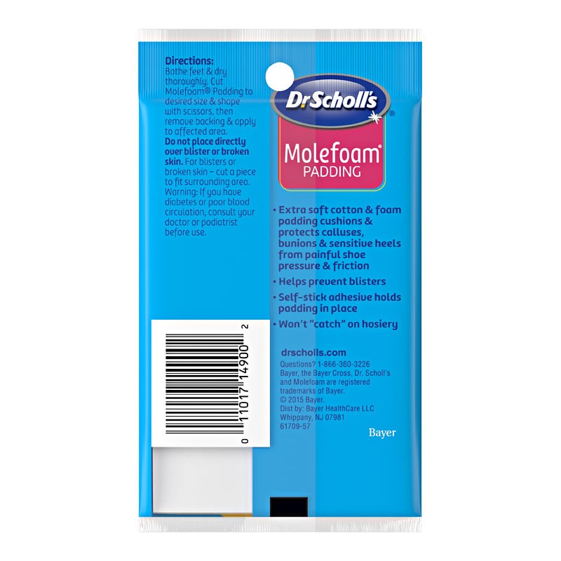 2 ct Scholl's Molefoam Padding Dual-layer Self-stick adhesive Dr 1 Pack 